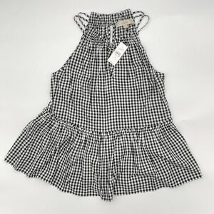New LOFT Black White Gingham Peplum Sleeveless Top Women's Size XS NWT